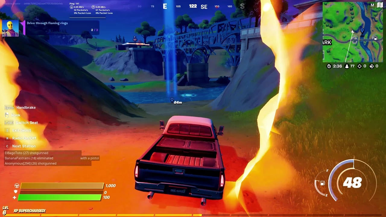 Drive through flaming rings - All Fortnite flaming ring locations