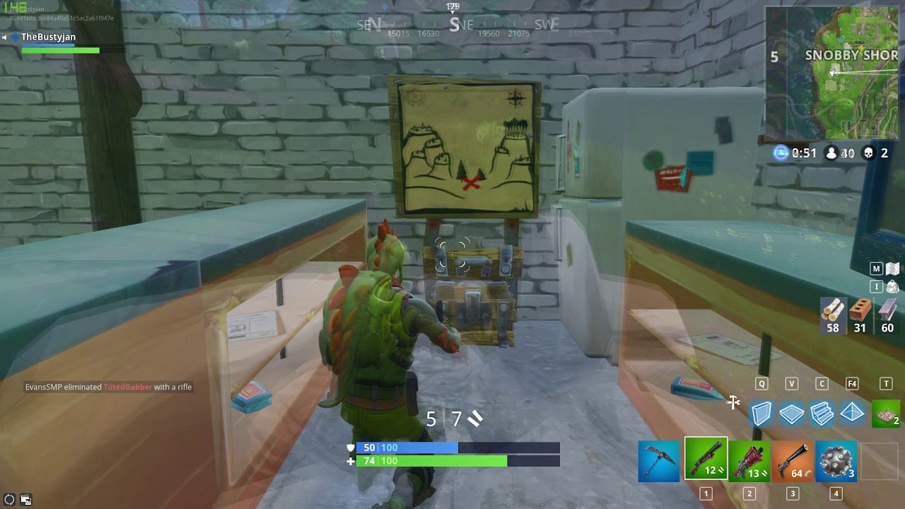 follow the treasure map found in snobby shore