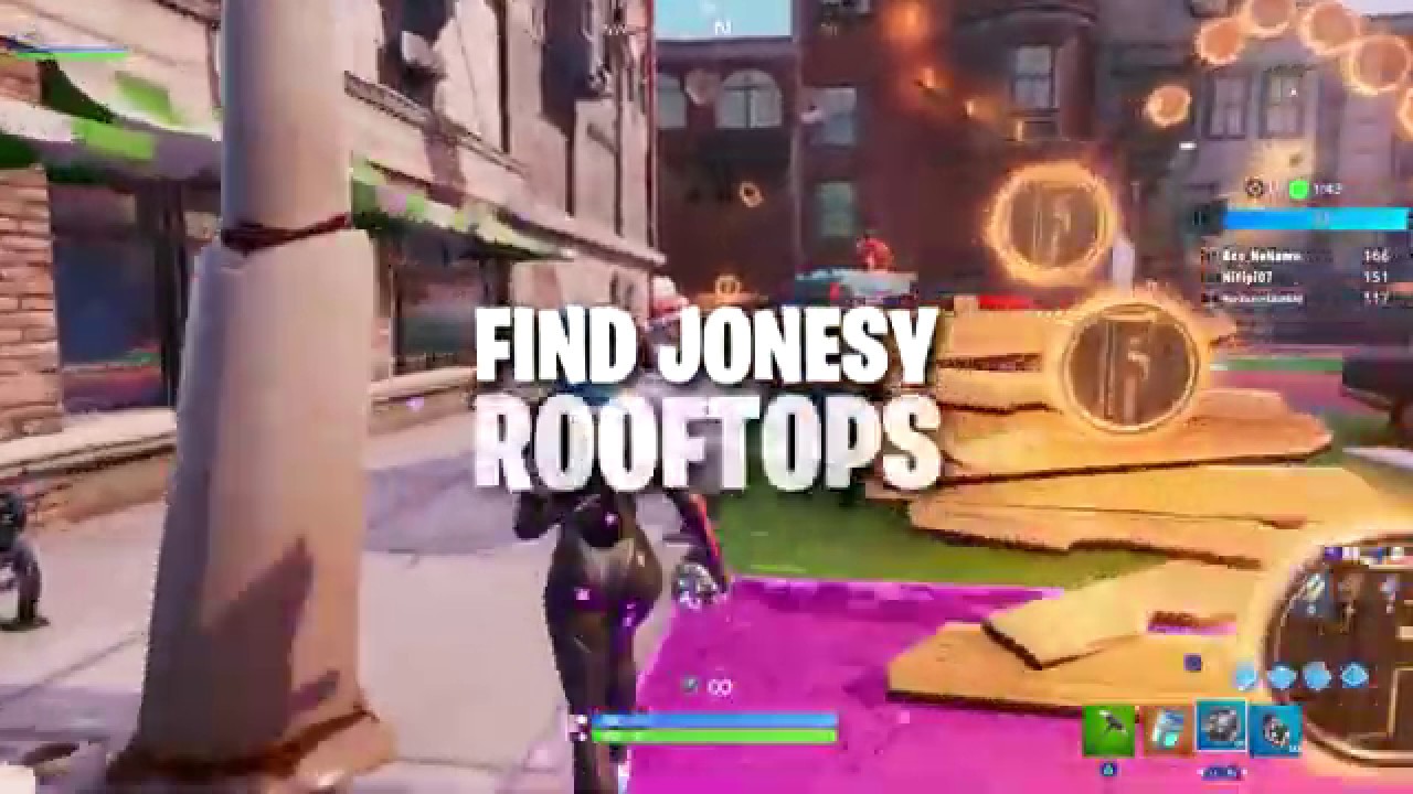 Fortnite - Find Jonesy ROOFTOPS Location (Find Jonesy near the basketball court near the rooftops..)