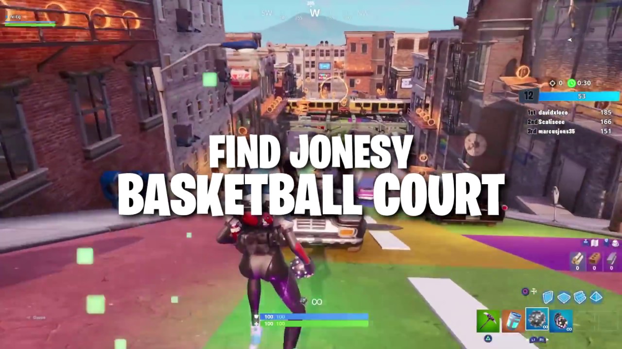 Fortnite Find Jonesy NEAR THE BASKETBALL COURT Location Guide "Downtown Drop Challenges"