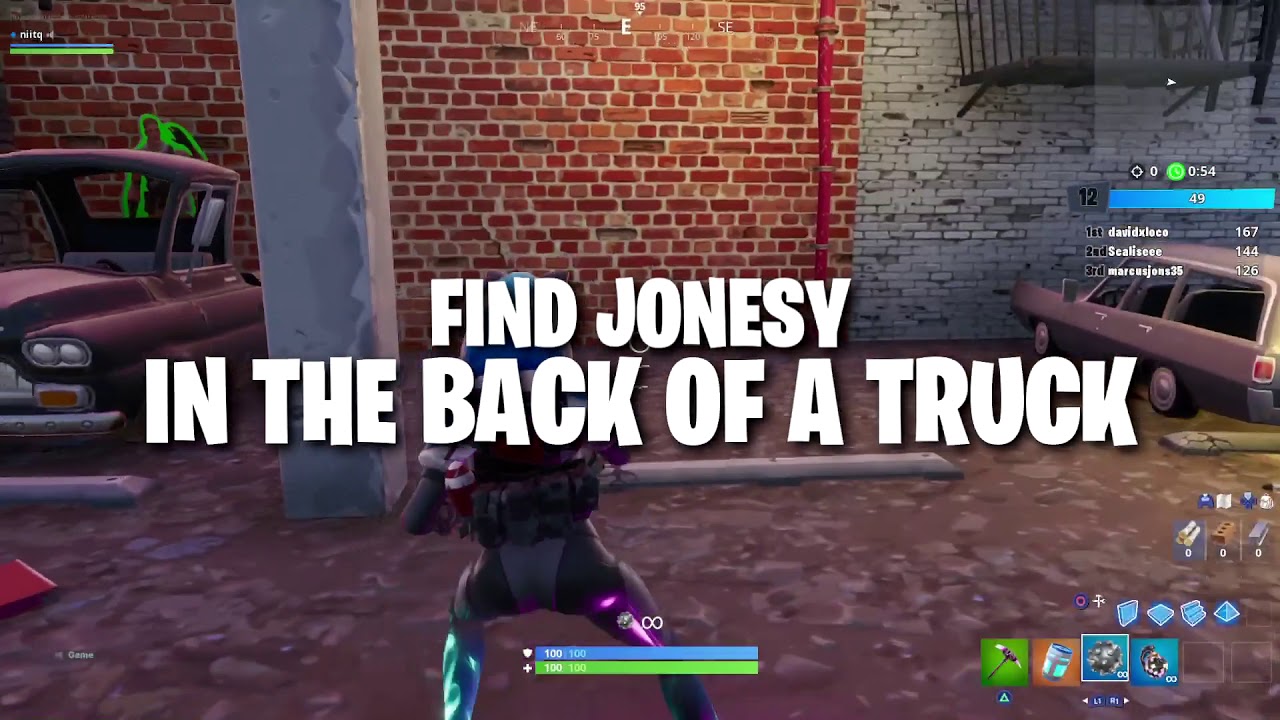 Fortnite Find Jonesy IN THE BACK OF A TRUCK Location "Find Jonesy near the basketball court.."