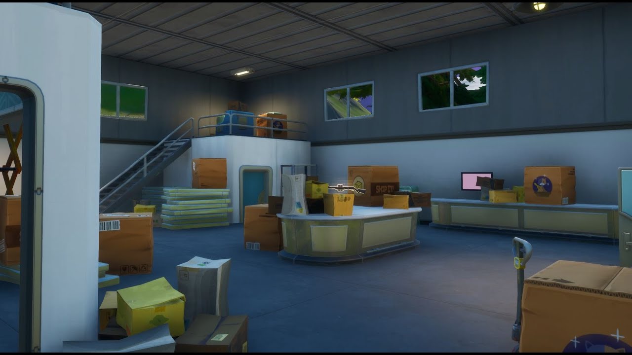 Box Factory Fortnite Location - hide in a creepin’ cardboard at the Box Factory