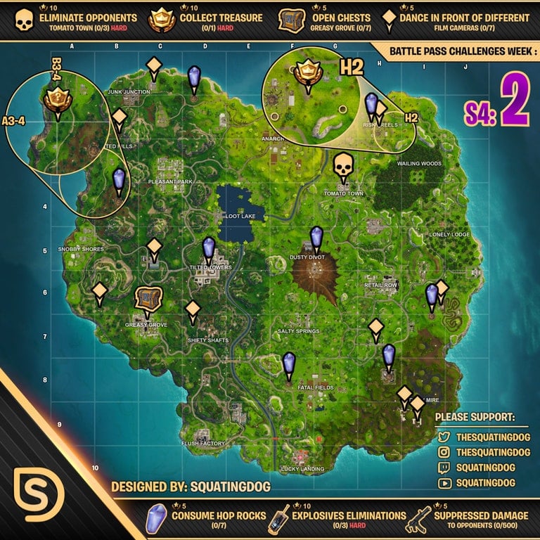 cheat sheet for fortnite battle royale season 4 week 2 - saison 4 semaine 2 fortnite