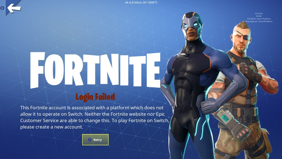 fortnite sony nintendo switch error - fortnite ps4 cross