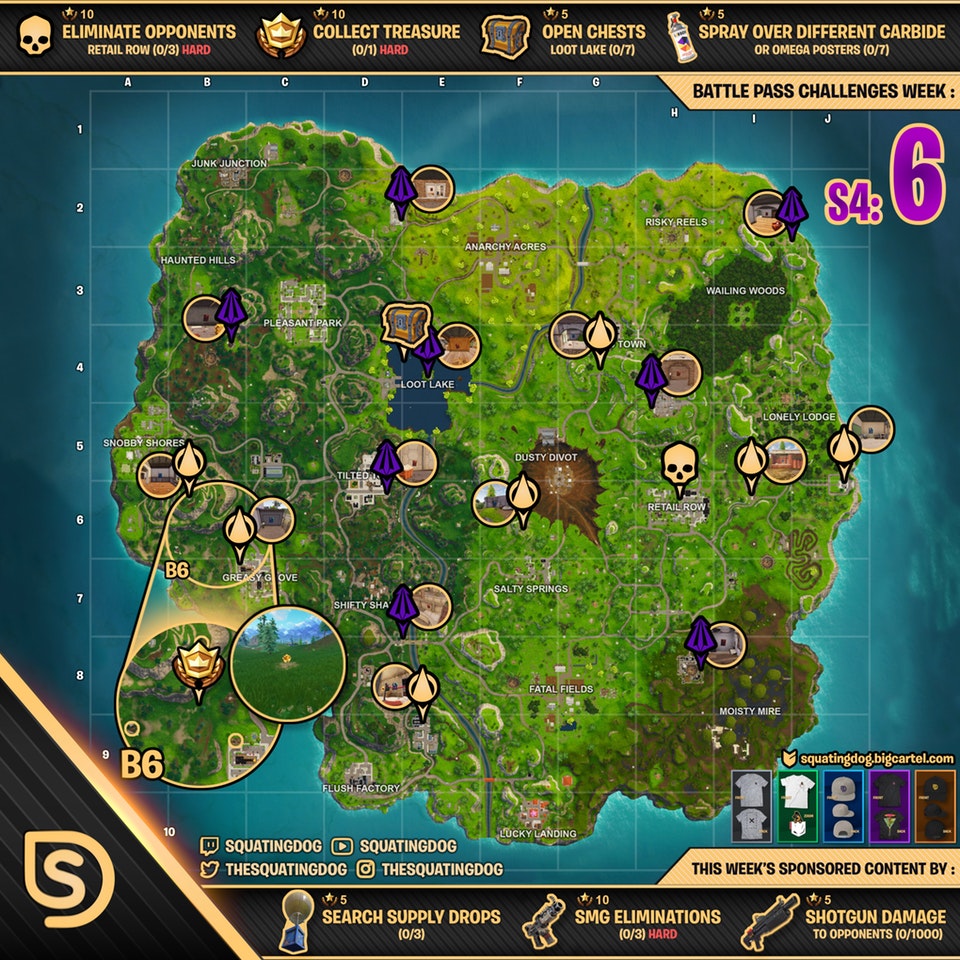 Cheat Sheet Map For Fortnite Battle Royale Season 4 Week 6 - fortnite battle royale season 4 week 6 cheat sheet