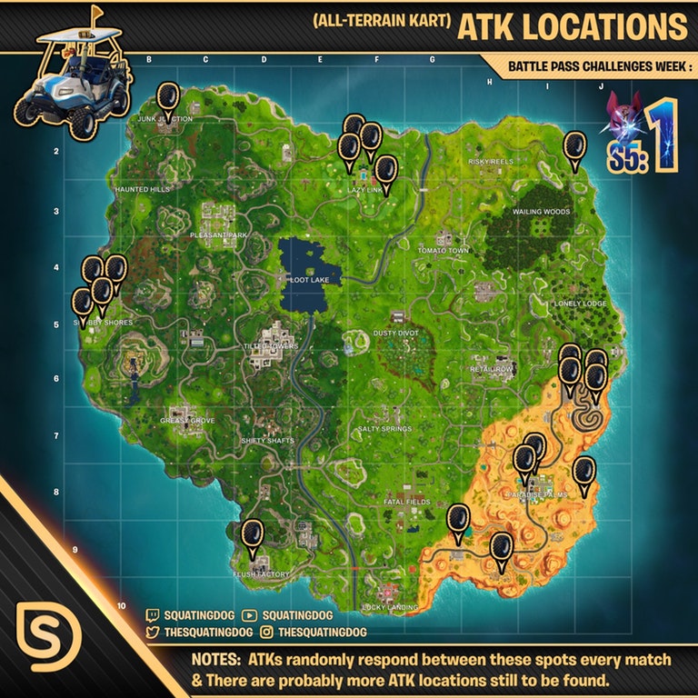 atk cart vehicle car locations fortnite - hoops fortnite locations season 8