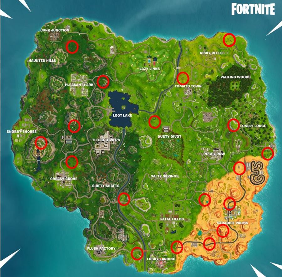 all rifts in fortnite on the fortnite map for season 5 - all rift spawn locations fortnite