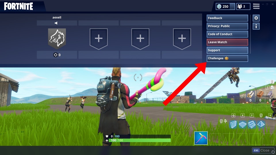 Fortnite Challenges Option in the Menu