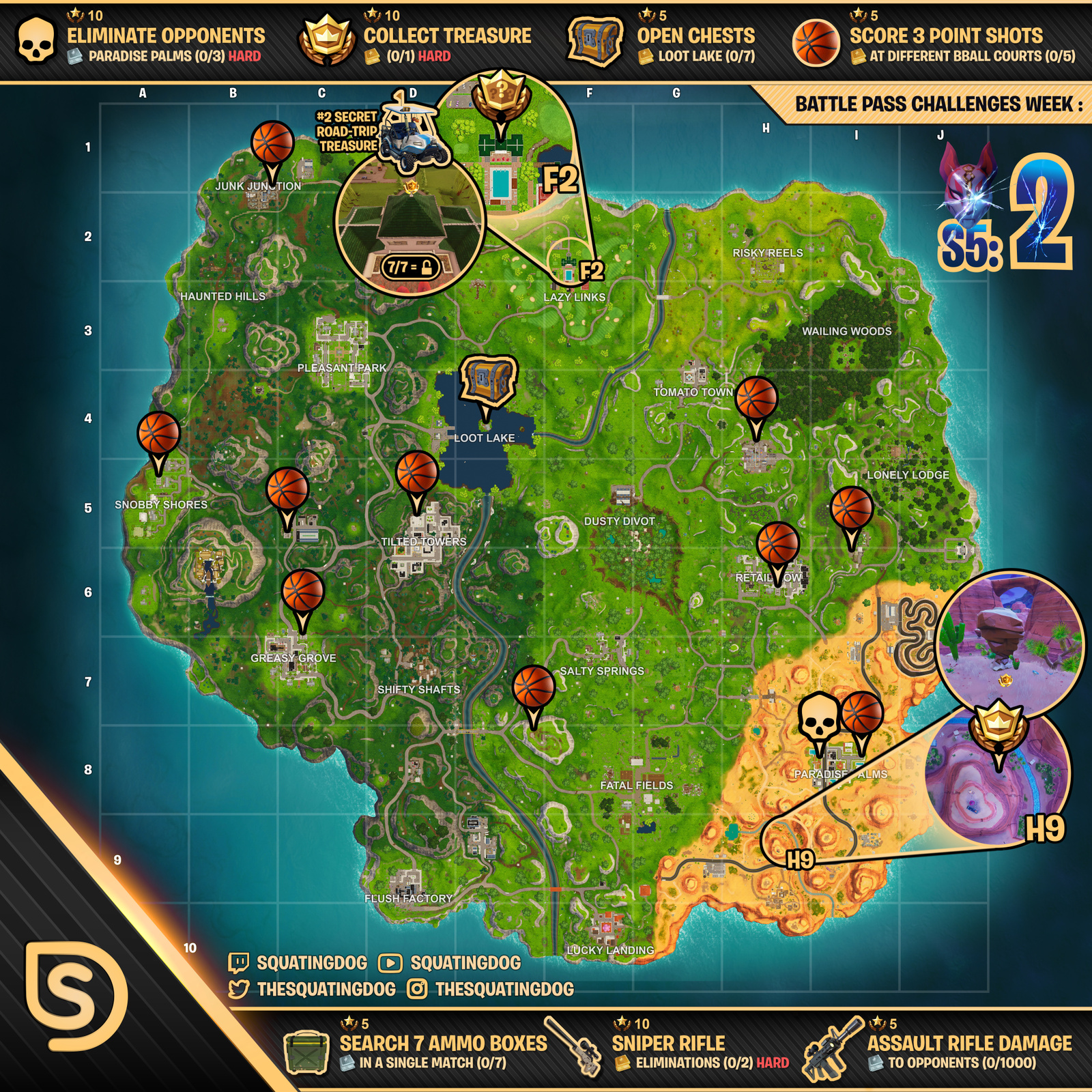 cheat sheet map for fortnite battle royale season 5 week 2 challenges - fortnite season 5 week