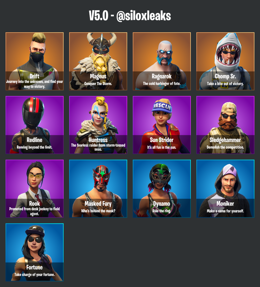 Fortnite Names Rarities For Leaked Skins Cosmetics In V5 !   0 - season 5 skins names rarities