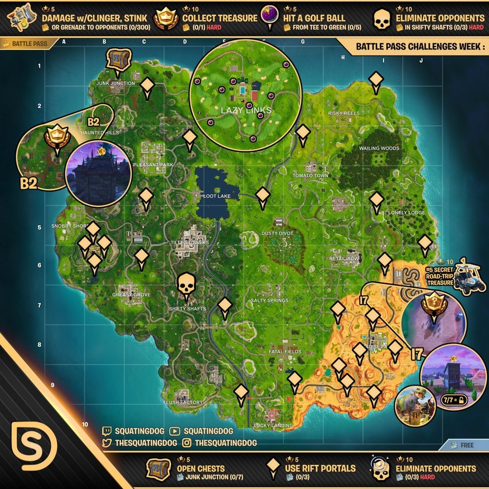 Cheat Sheet Map For Fortnite Battle Royale Season 5 Week 5 - cheat sheet map for fortnite season 5 week 5