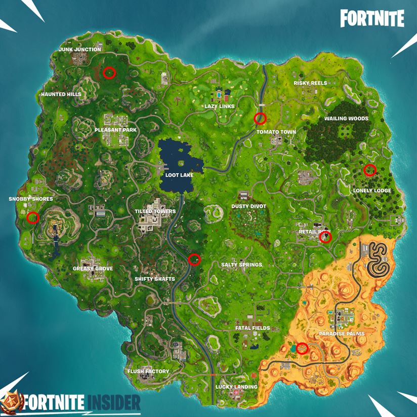 Timed Trial locations on Fortnite Map