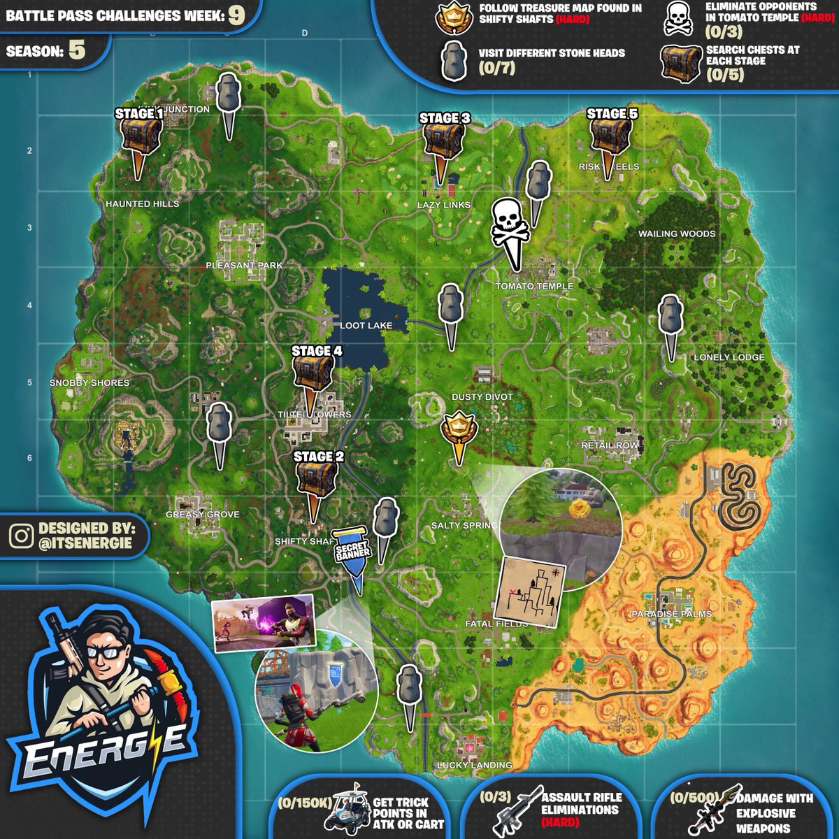 fortnite challenges season 5 week 9 cheat sheet - fortnite season 8 week 5 challenges cheat sheet