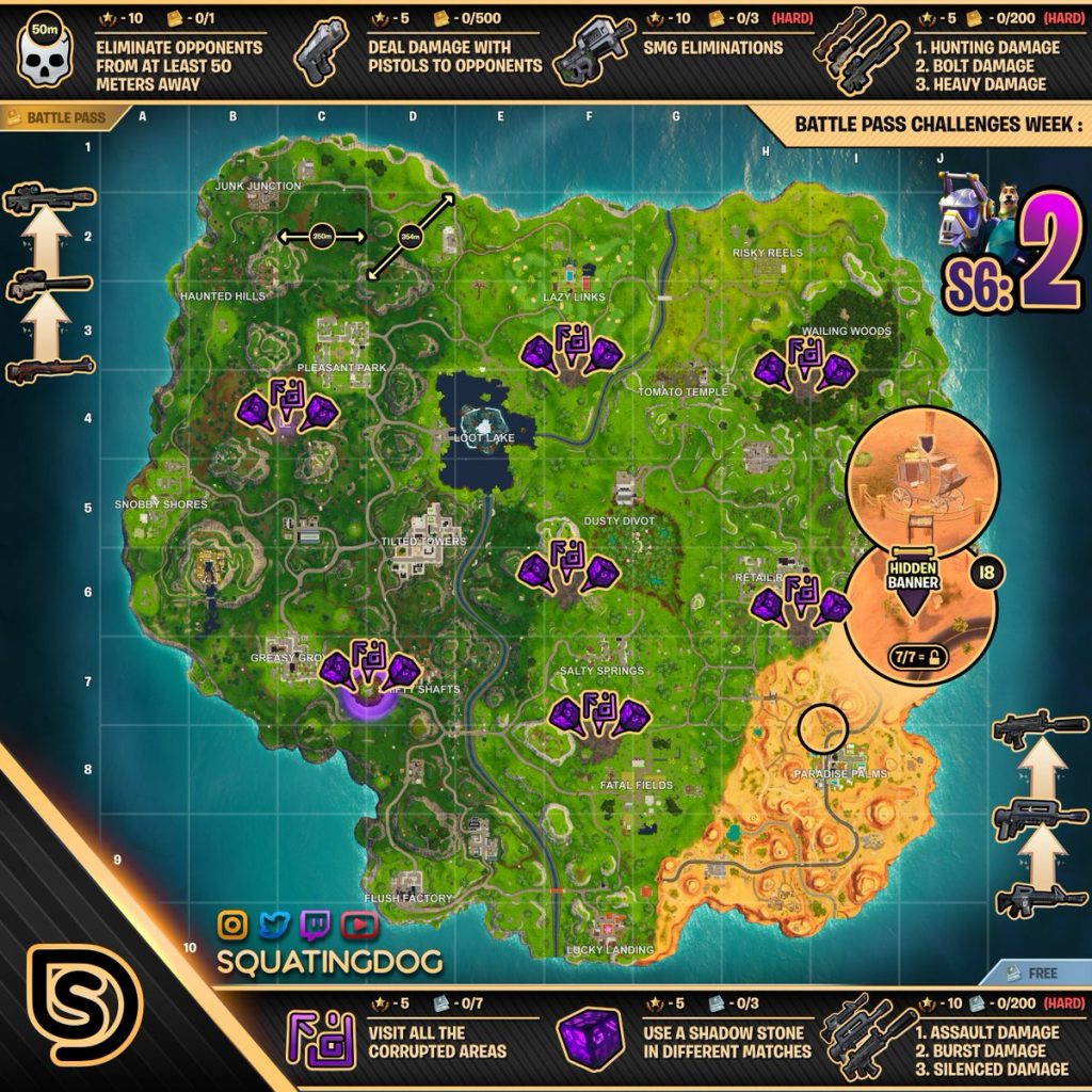 Cheat Sheet Map for Fortnite Season 6, Week 2 Challenges ...