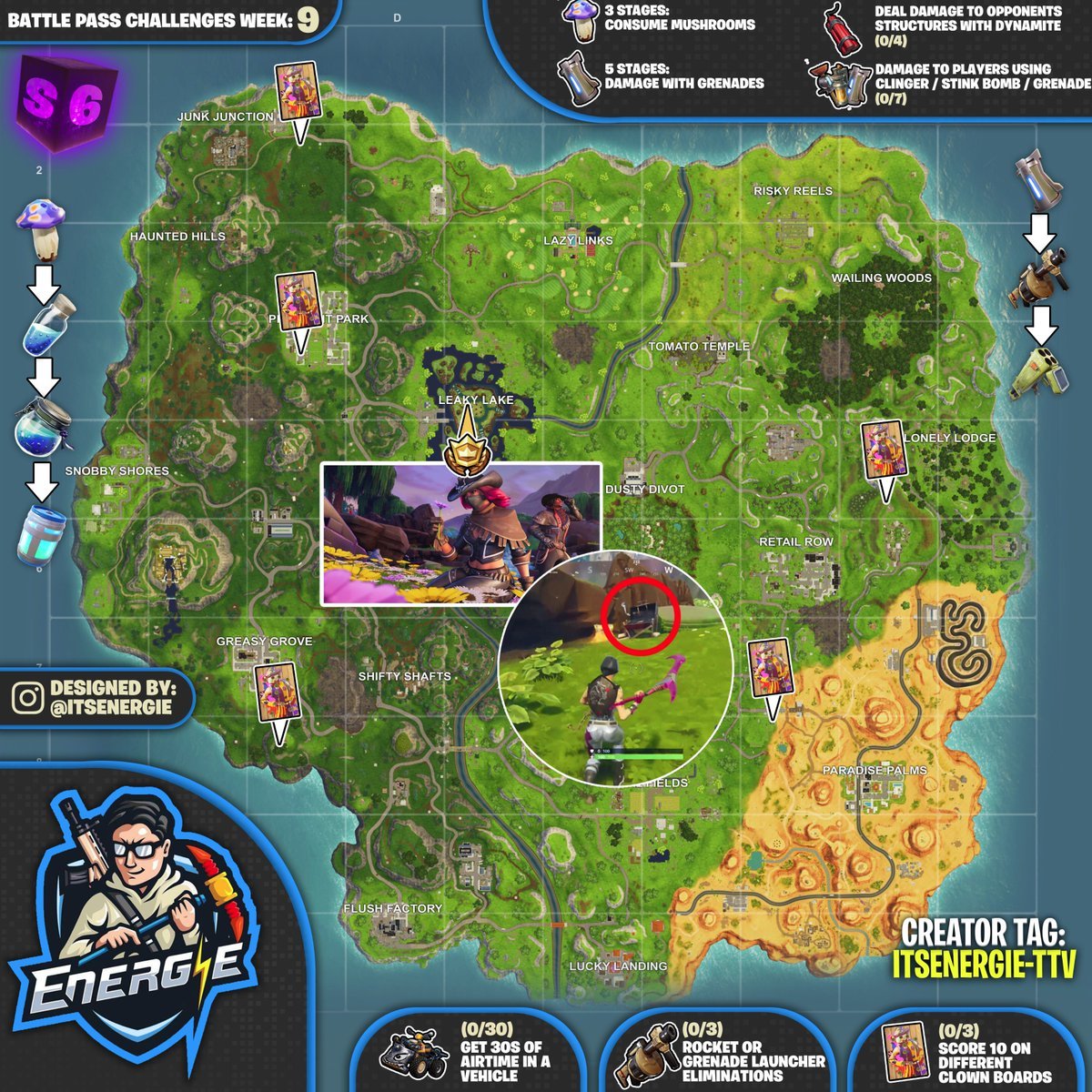 fortnite season 6 week 9 cheat sheet map - fish locations fortnite map