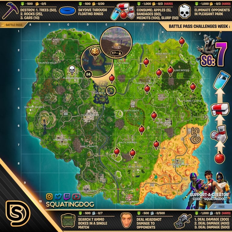 fortnite season 6 week 7 cheat sheet map - season 7 fortnite cheats