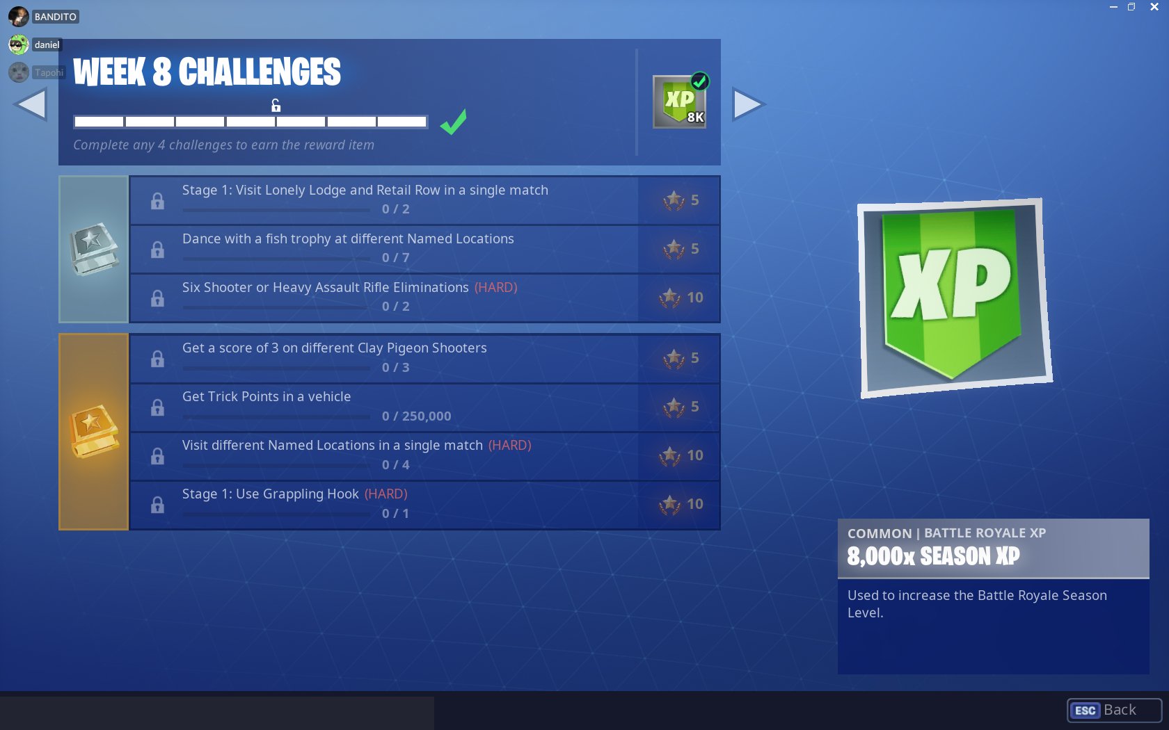 fortnite season 6 week 8 leaked challenges - fortnite 8 free tier