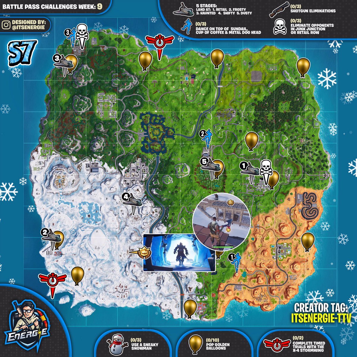 Smigre Pudsigt Topmøde Fortnite Cheat Sheet Map for Season 7, Week 9 Challenges - Fortnite Insider