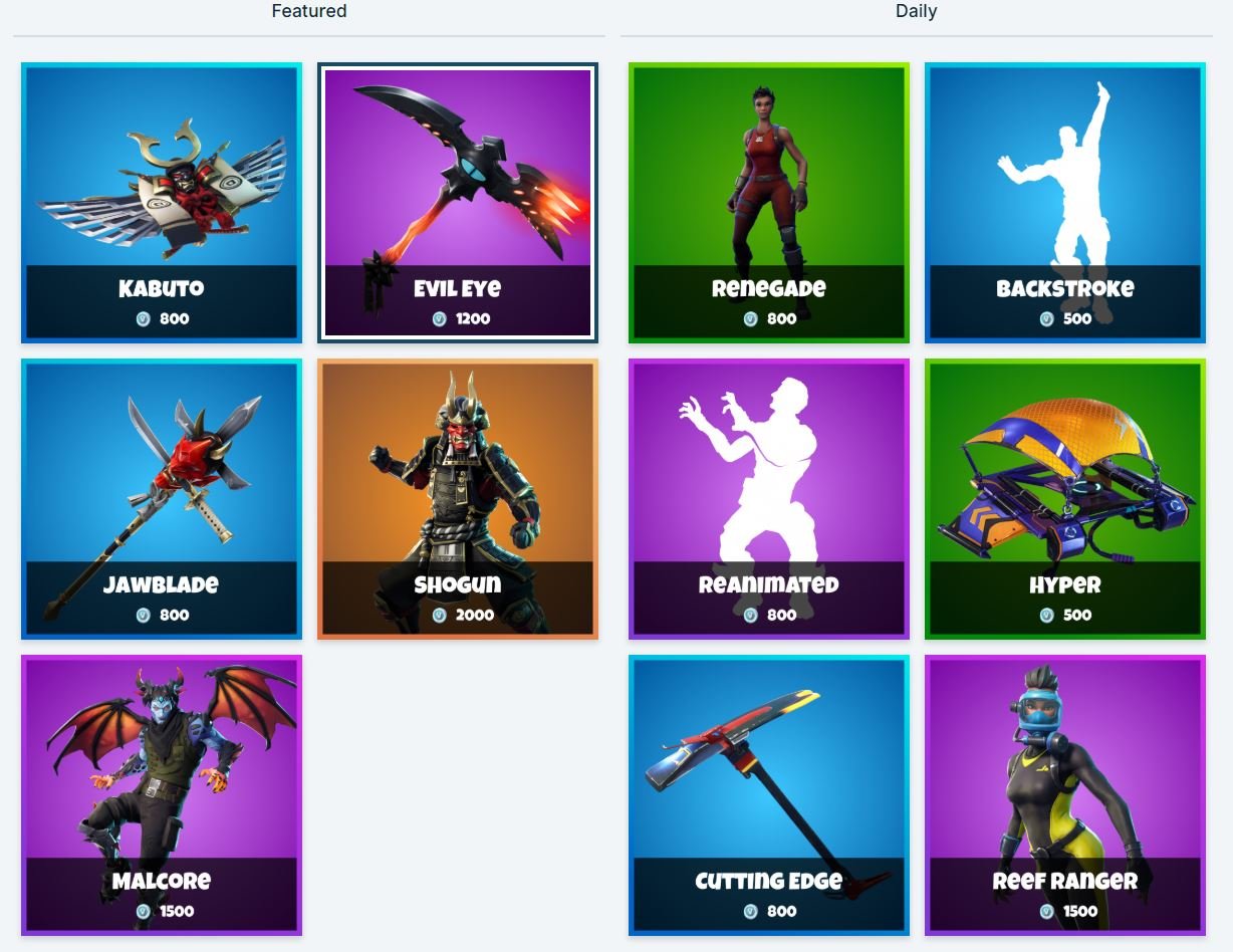 fortnite skins in item shop yesterday