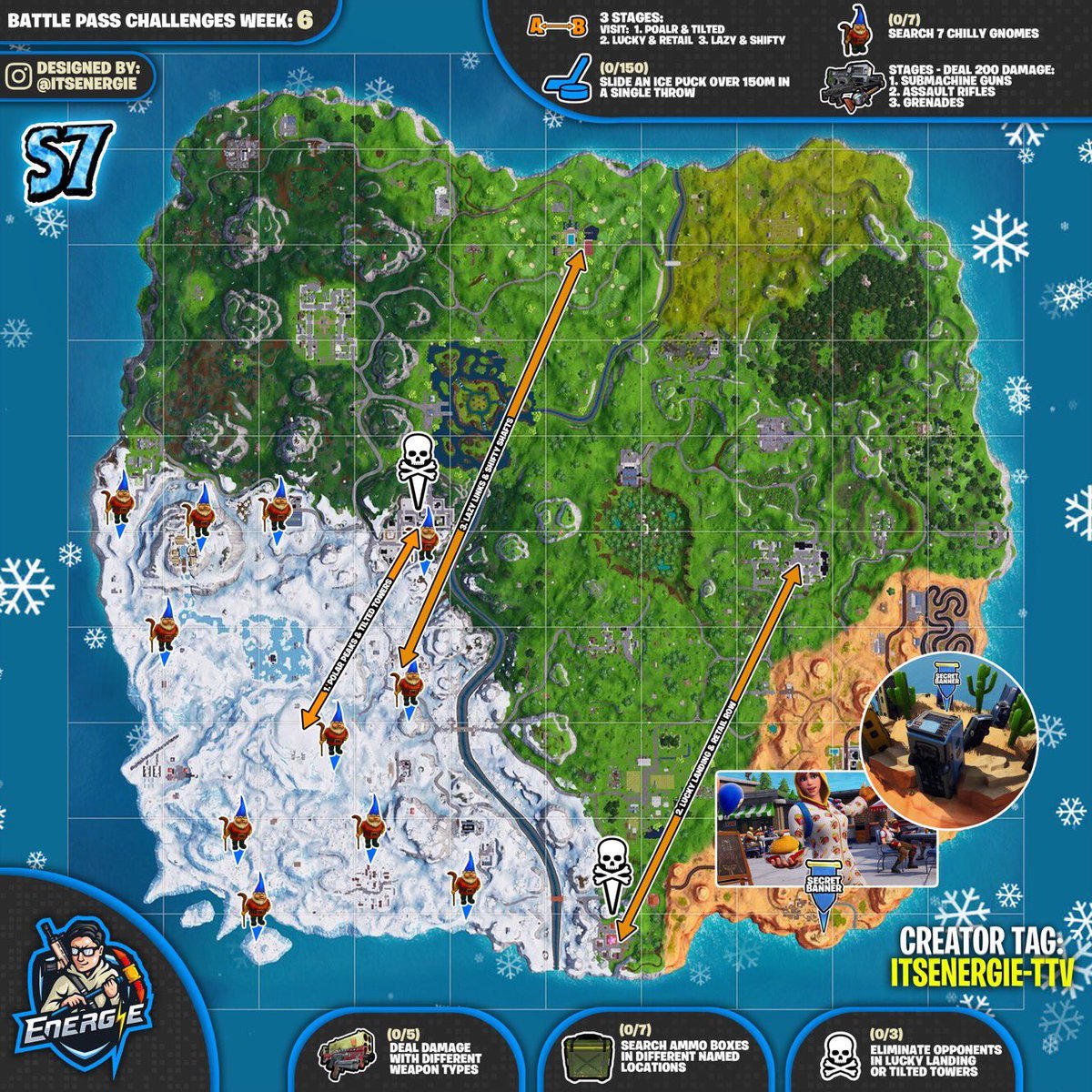 Fortnite Cheat Sheet Map For Season 7, Week 6 Challenges