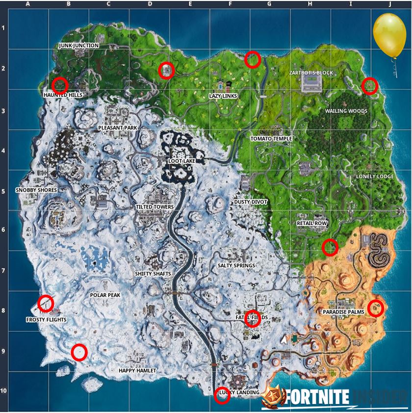 Fortnite Season 7, Week 8 Pop Golden Balloons Challenge Map Location
