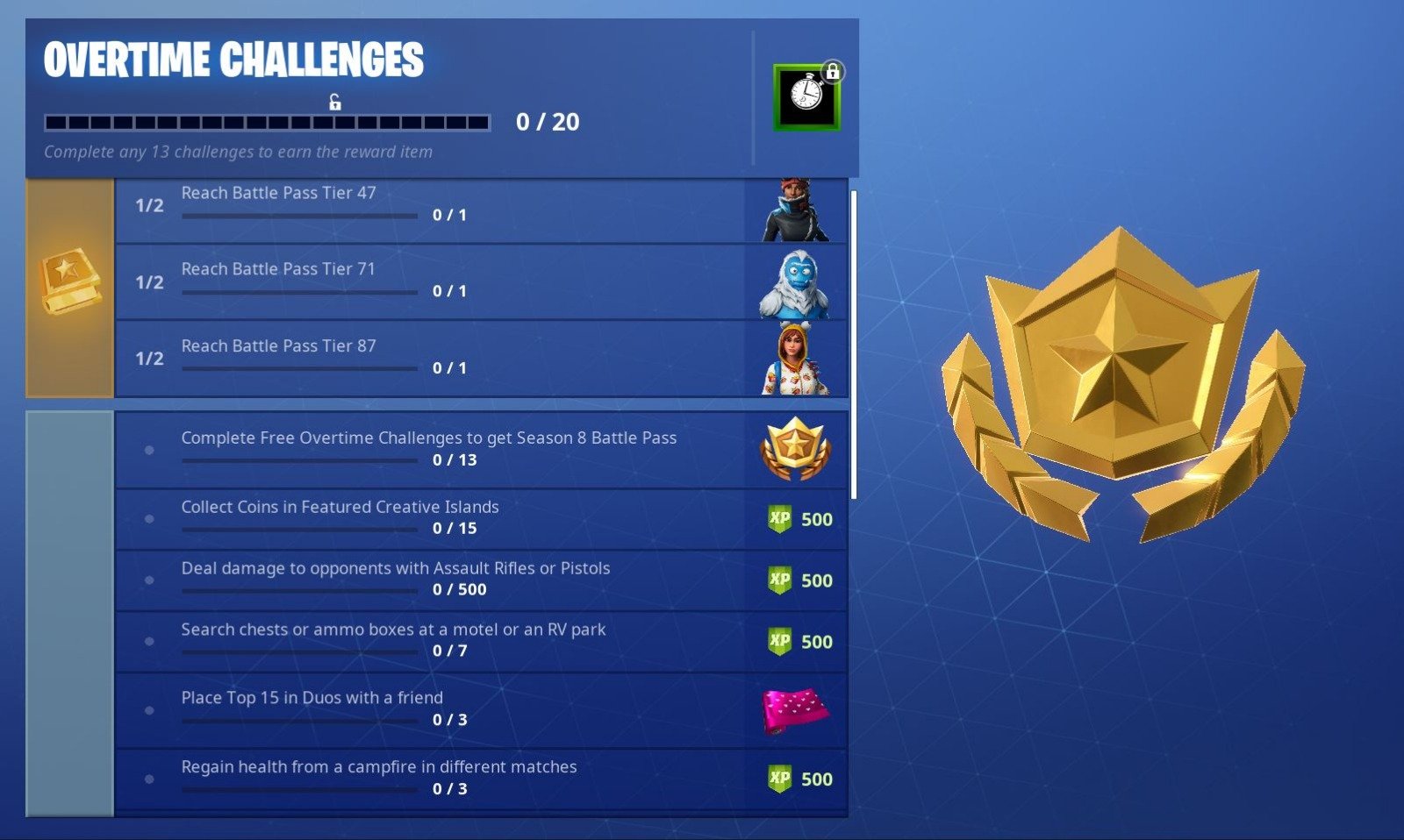 fortnite overtime challenges - fortnite free 40 tiers