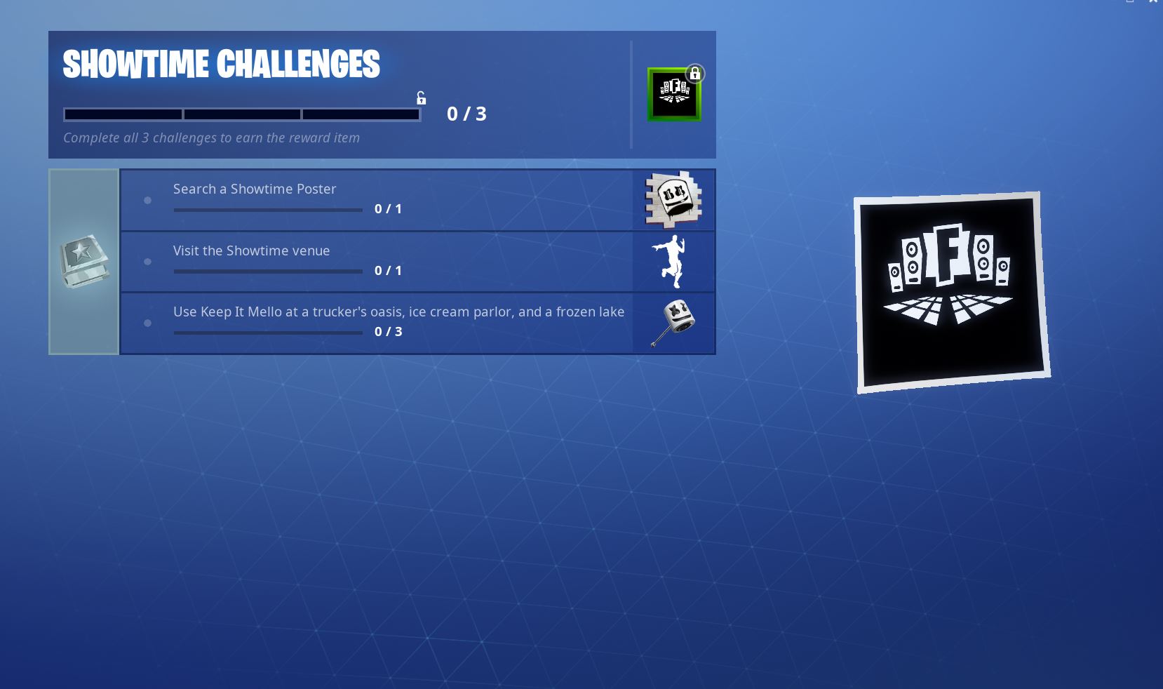 fortnite showtime challenges and rewards - fortnite frozen lake