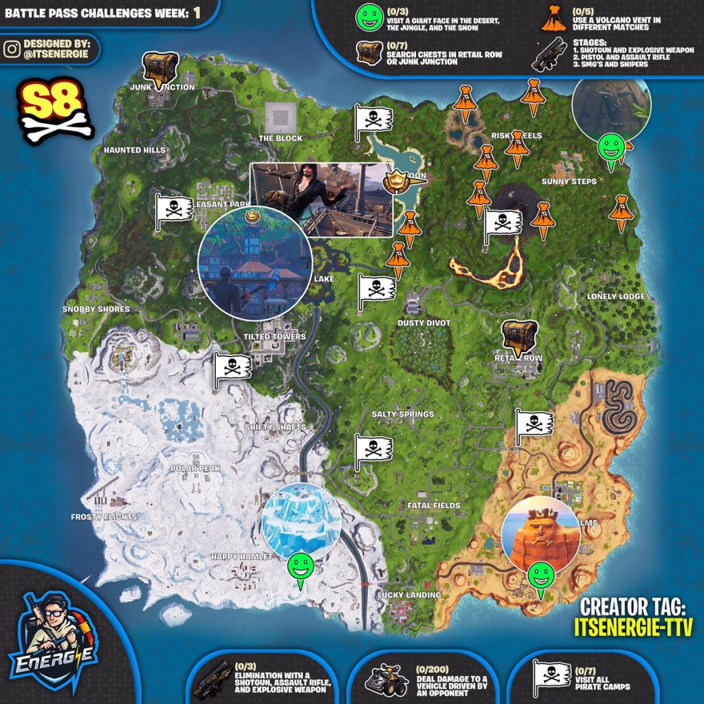 Fortnite Cheat Sheet Map for Season 8, Week 1 Challenges - Fortnite Insider