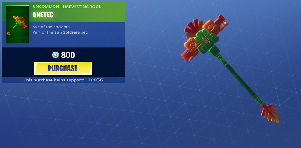 fortnite cosmetics axetec pickaxe - fortnite 500 v bucks pickaxe