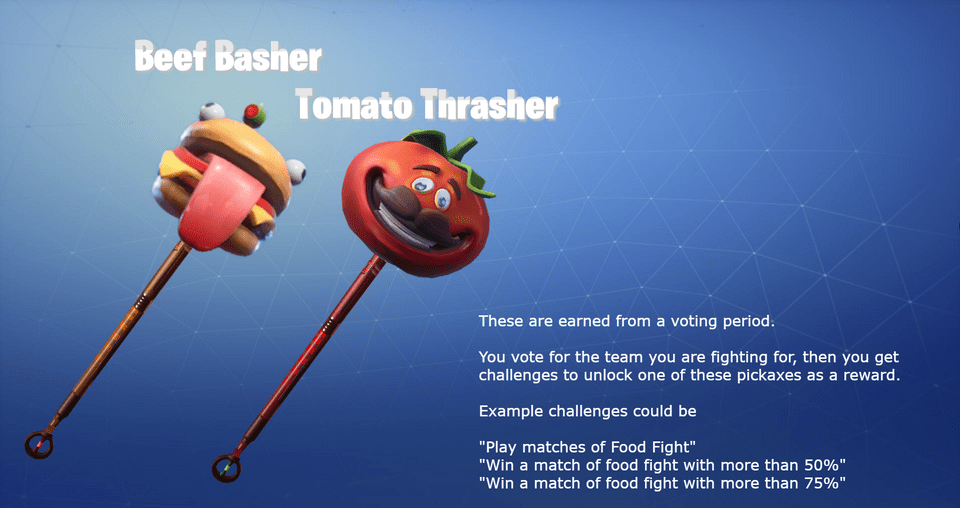 food fight ltm challenge pickaxe rewards concept - fortnite food fight