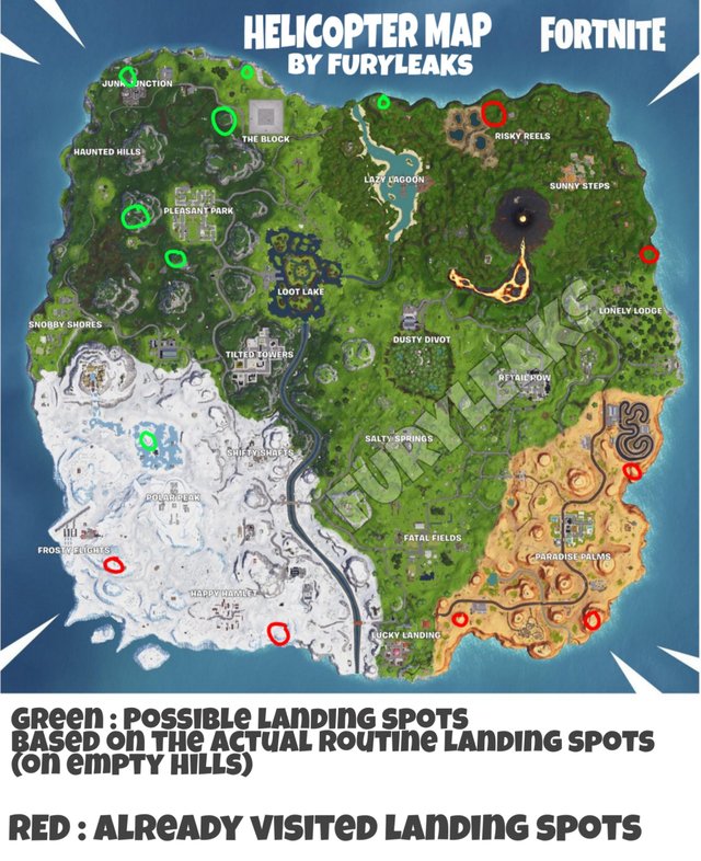 Fortnite Map on Possible Helicopter Locations