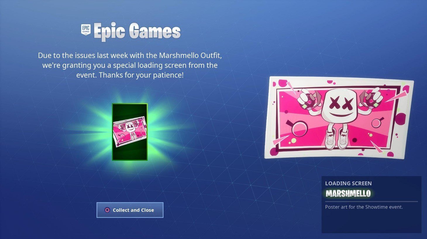 free marshmello loading screen - fortnite free gift