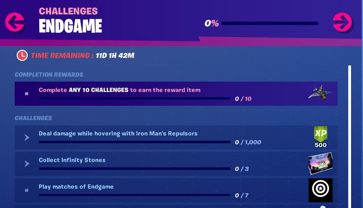 fortnite avengers endgame challenges day 1 - fortnite season 8 endgame challenges