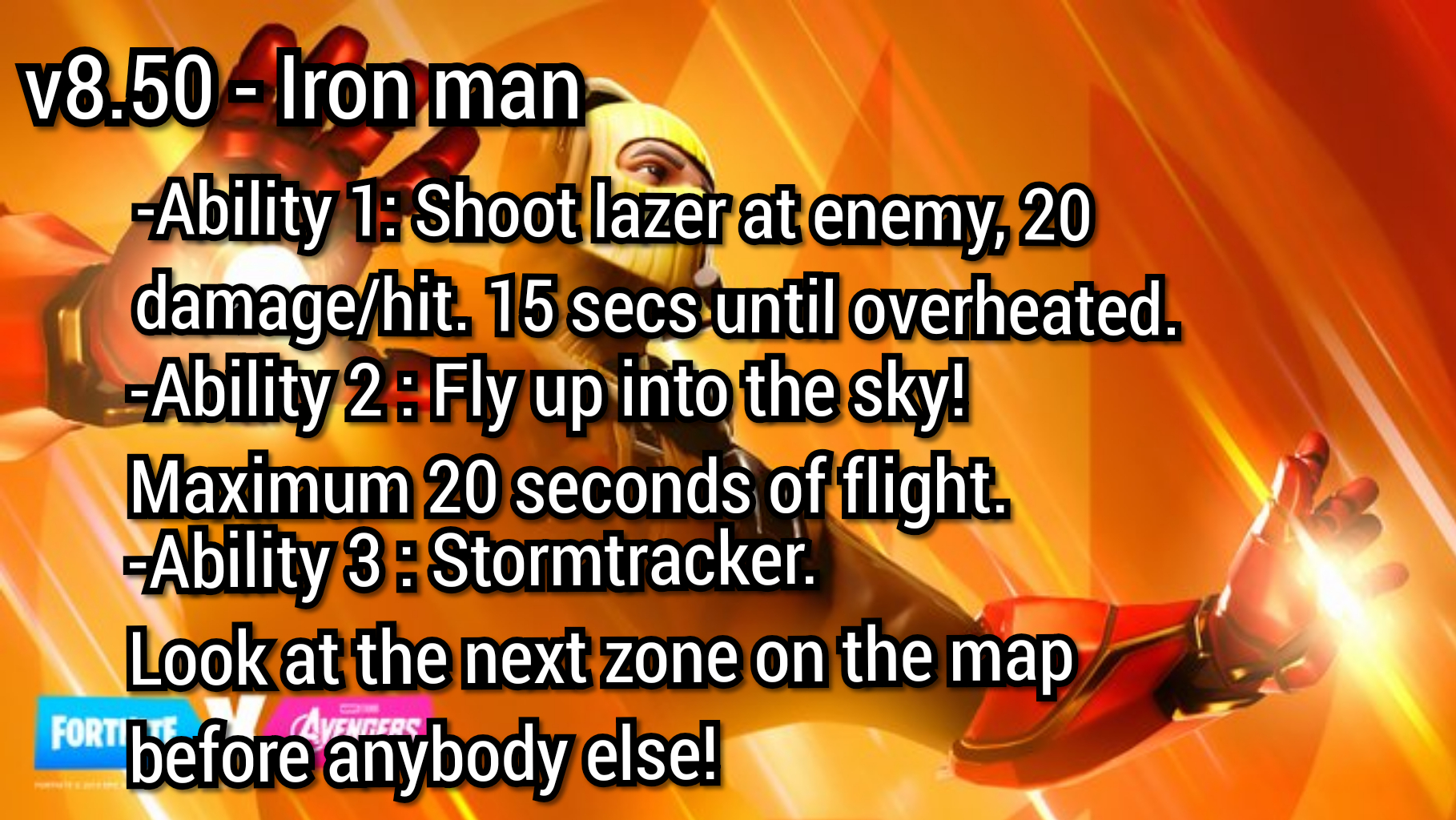 Fortnite Iron Mans Suit Abilities - via Reddit user GameBrine032