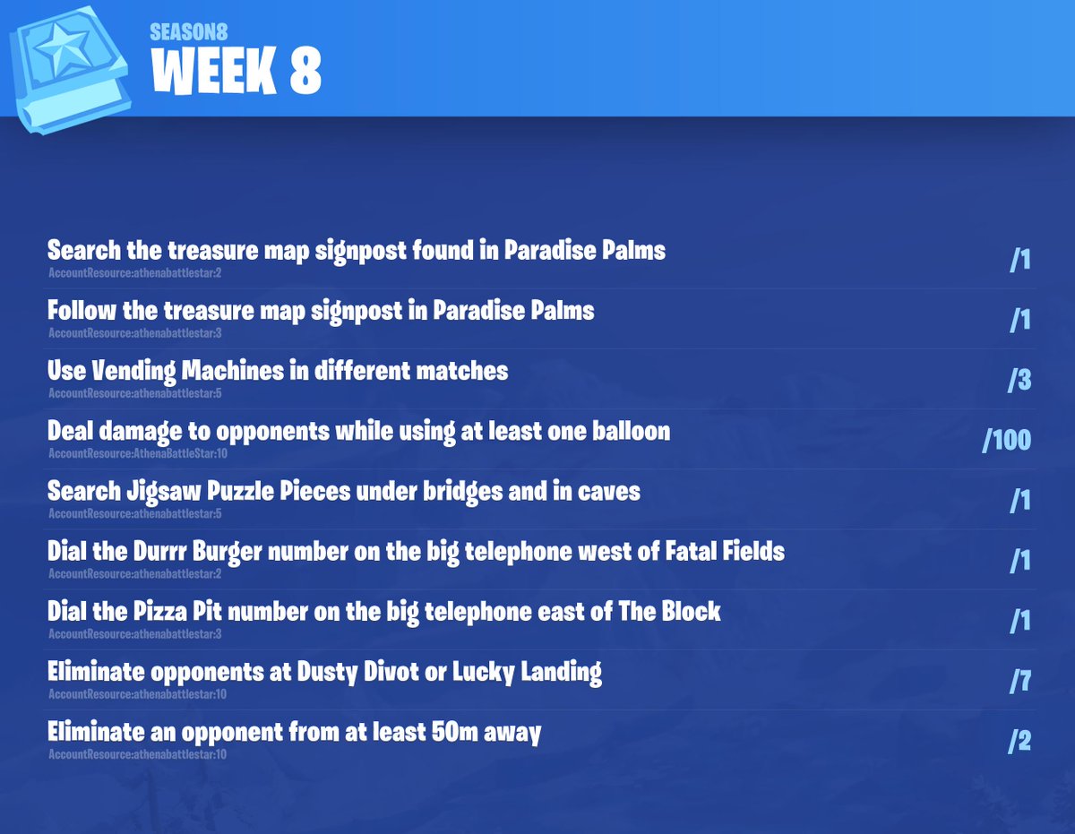 fortnite season 8 week 8 leaked challenges - fortnite season 8 week 8 search jigsaw