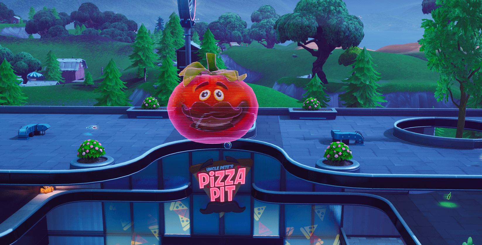 Where Is The Giant Holographic Tomato Head In Fortnite Where To Dance Inside A Holographic Tomato Head Fortnite Challenge Location Fortnite Insider