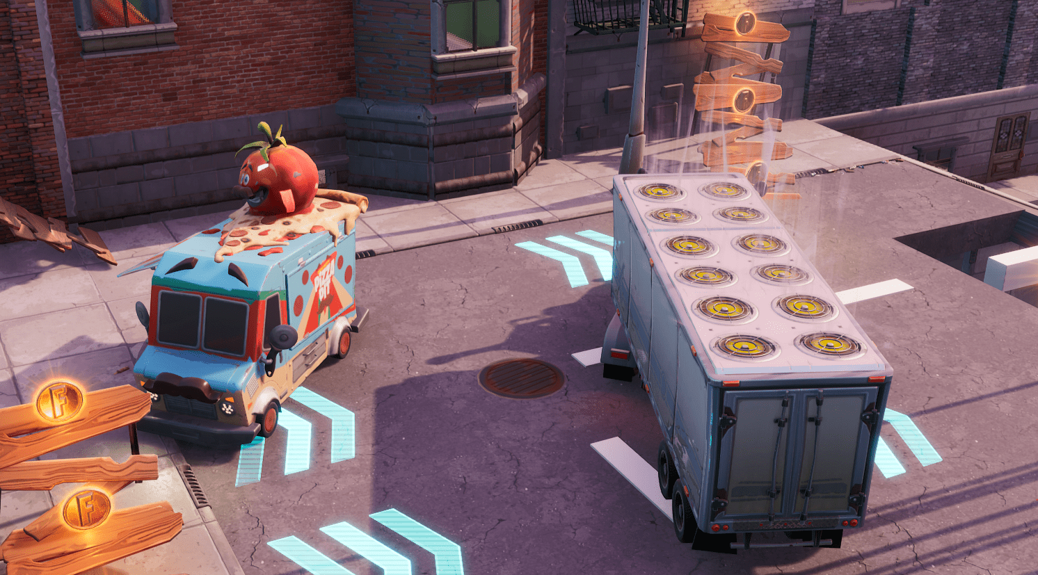 Fortnite Downtown Drop Challenge - Dance or Emote Between Two Food Trucks