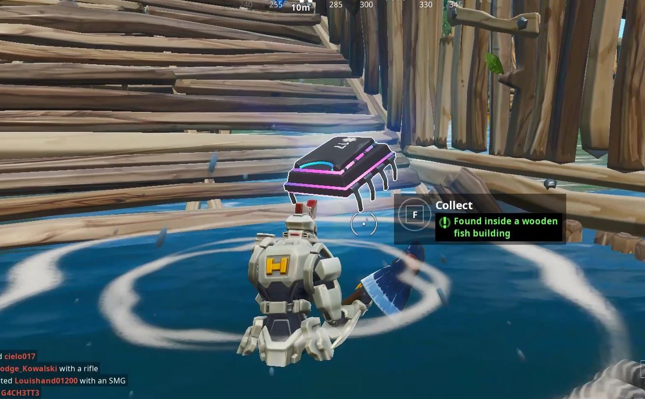 fortnite fortbyte 17 found within a wooden fish building - fortnite fortbytes 17