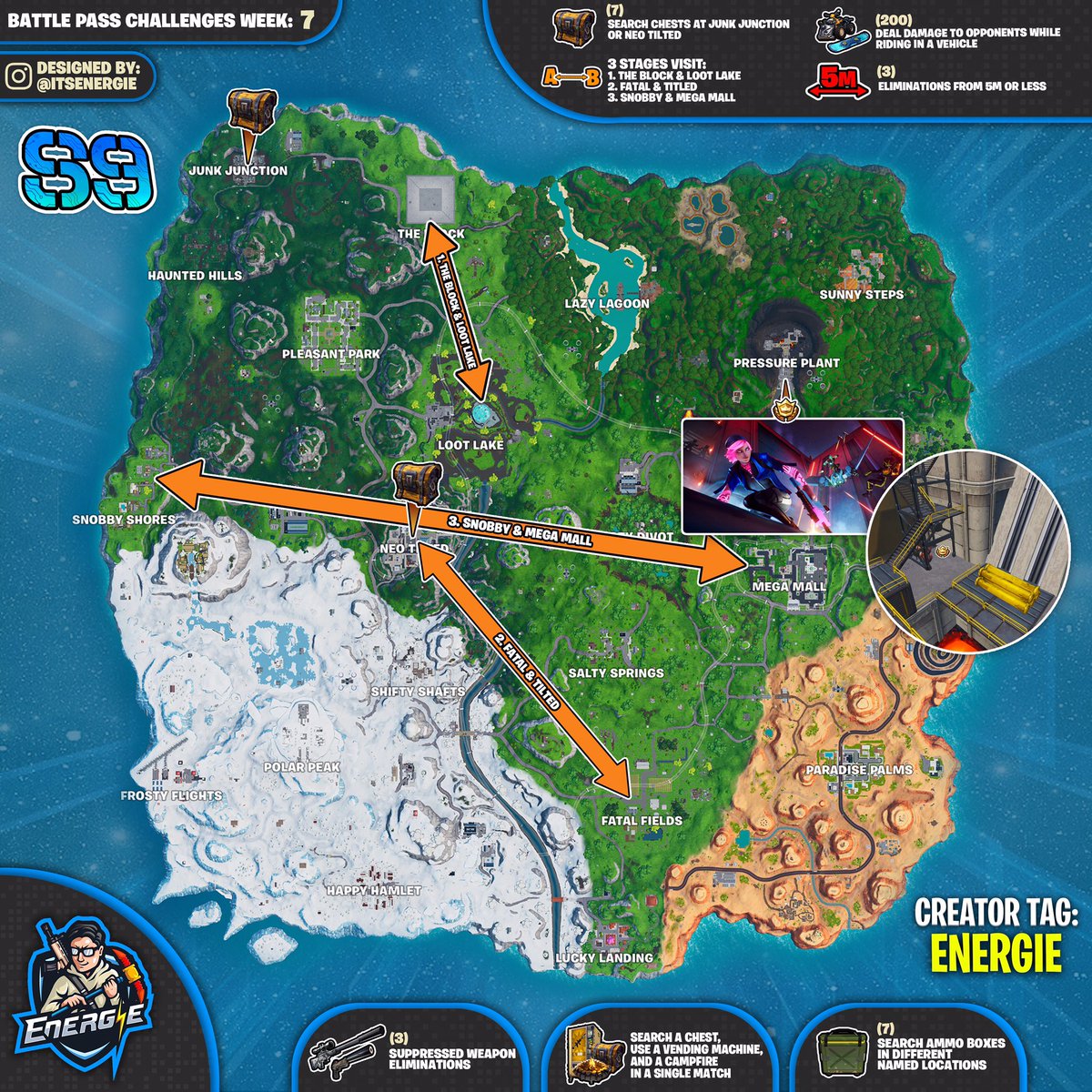 Fortnite Week 7 Challenges All Stages Fortnite Cheat Sheet Map For Season 9 Week 7 Challenges Fortnite Insider