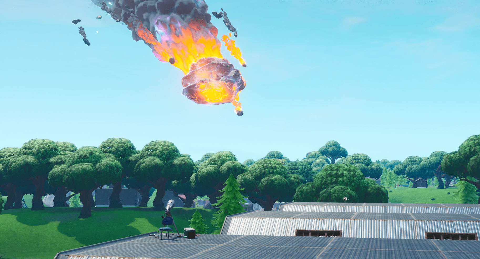 Fortnite Dusty Depot Season X Fortnite Telescope Has Appeared On Dusty Depot Roof Looking At The Meteor Fortnite Insider