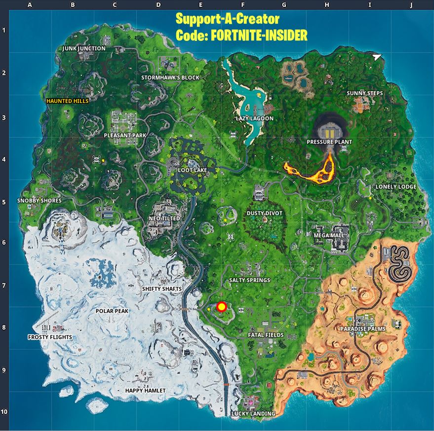 Fortnite Season X week 5 catastrophic hidden secret battle star map location