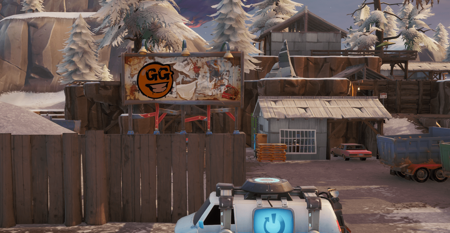 Fortnite Spray & Pray Mission Challenge Visit graffiti covered billboards in a single match Location - Shifty Shafts