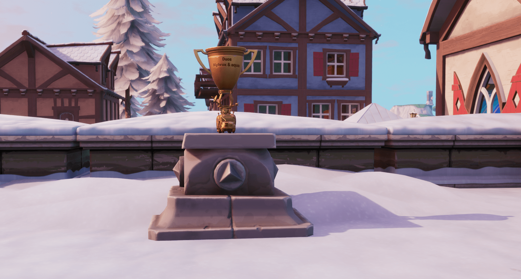 Fortnite v10.10 Map Changes - World Cup Duo Winners Trophy in Happy Hamlet