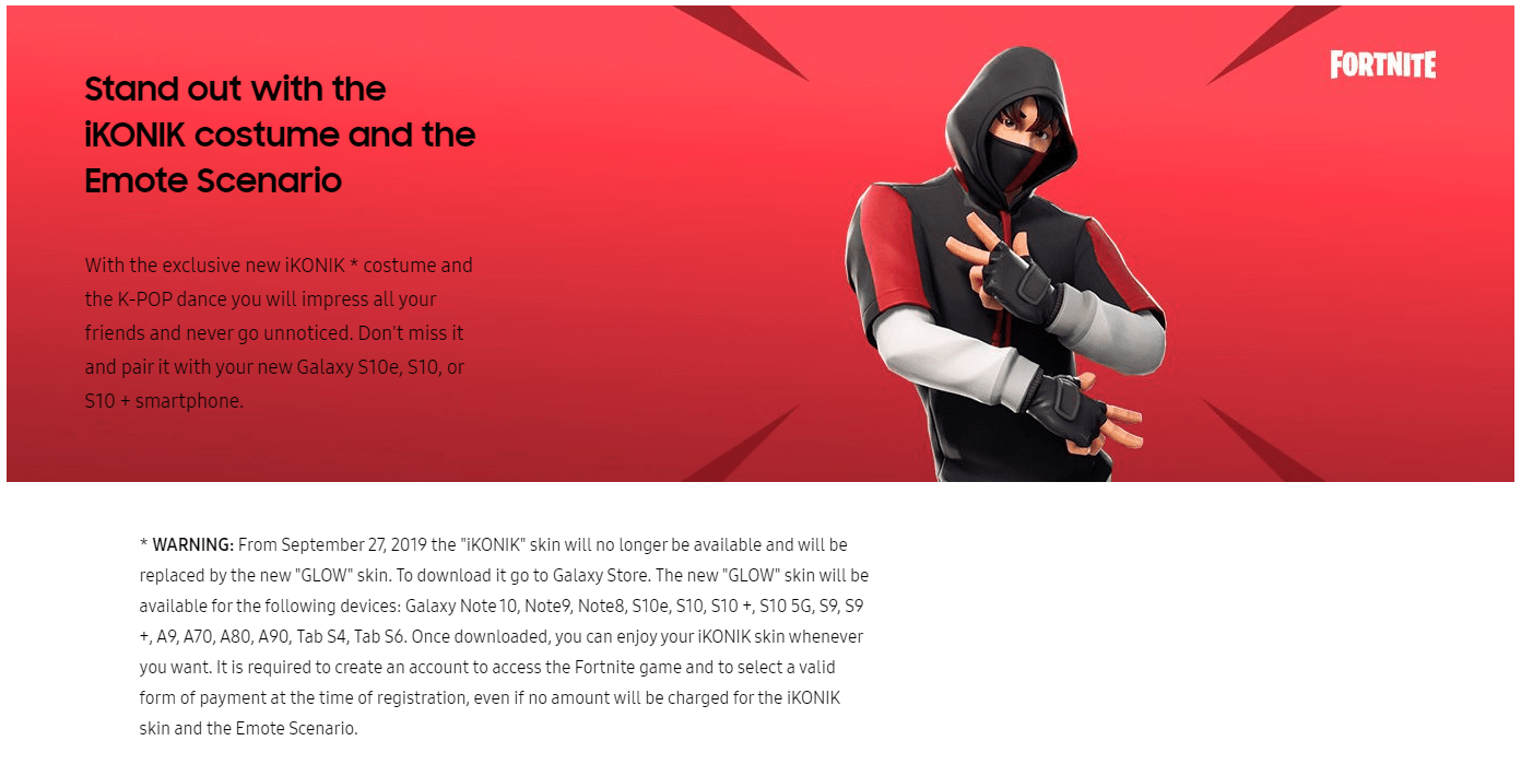 Ikonik Fortnite Skin For Samsung Galaxy Promotion Ending New Glow Skin Releasing Soon Fortnite Insider