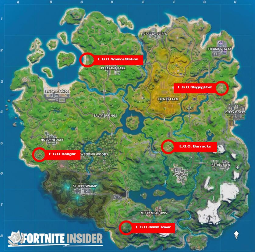 Fortnite E.G.O. Outpost Map Locations