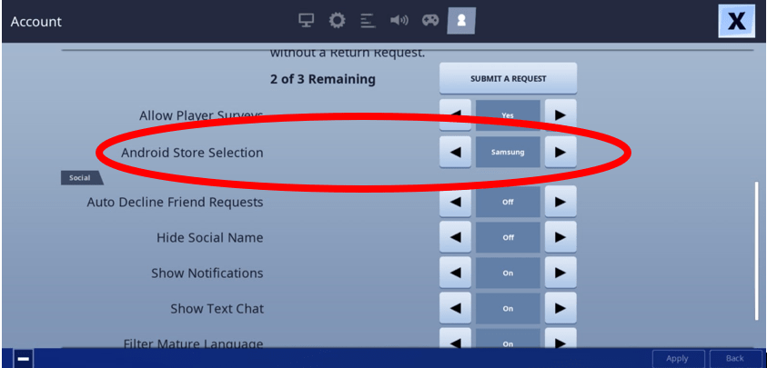 Fortnite Store Selection - How to change from Epic to Samsung