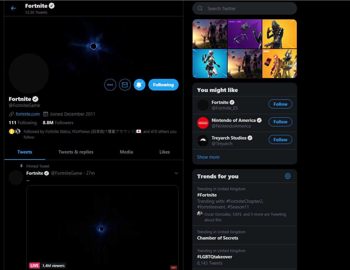 Fortntie black out twitter profile