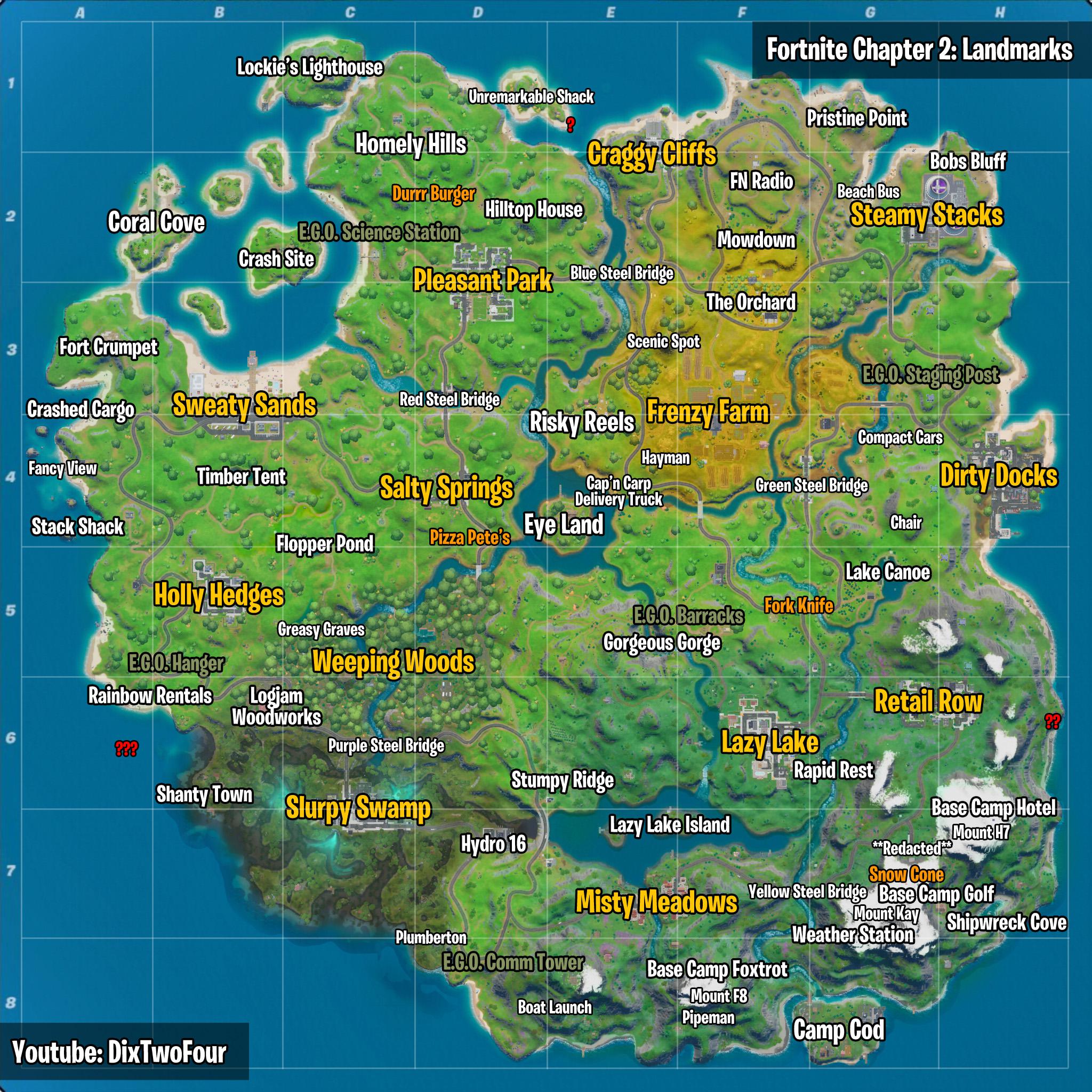 Map Of Fortnite Landmarks