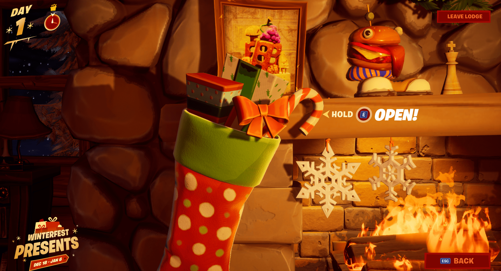 Fortnite Day 1 Challenge - Search the holiday Stockings in the Winterfest Cabin