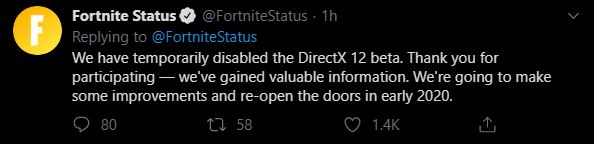 Fortnite DirectX 12 Disabled